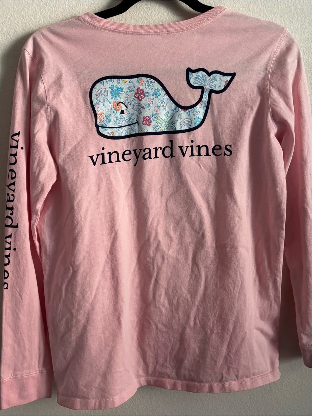 Vineyard Vines Pink Long-Sleeve Tee with Floral Whale